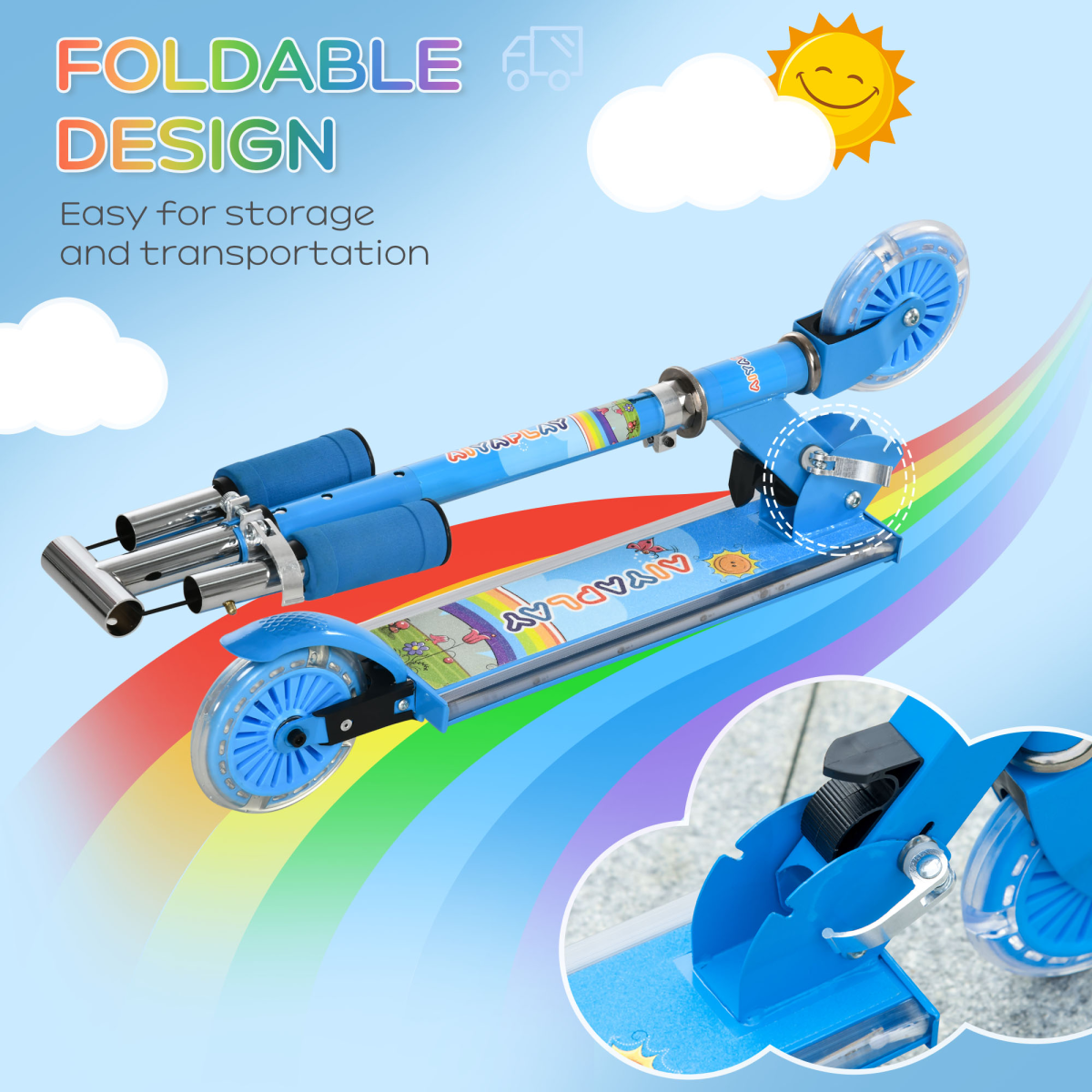 Scooter for Kids Aged 3-7 Years with Lights, Music, Adjustable Height - Blue