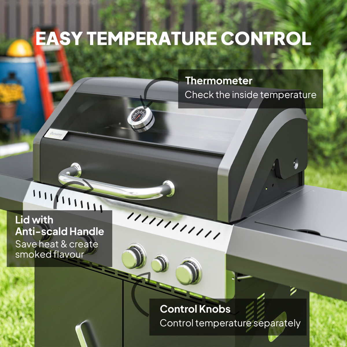 4+1 Burner Gas BBQ Grill With Clear View Lid