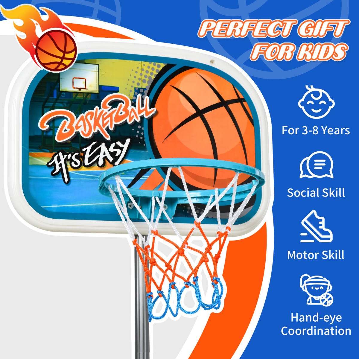 Adjustable Kids Basketball Set for Ages 3-8