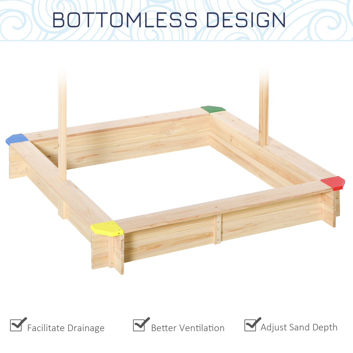 Adjustable Kids Wooden Sandbox Playset with Canopy & Bench