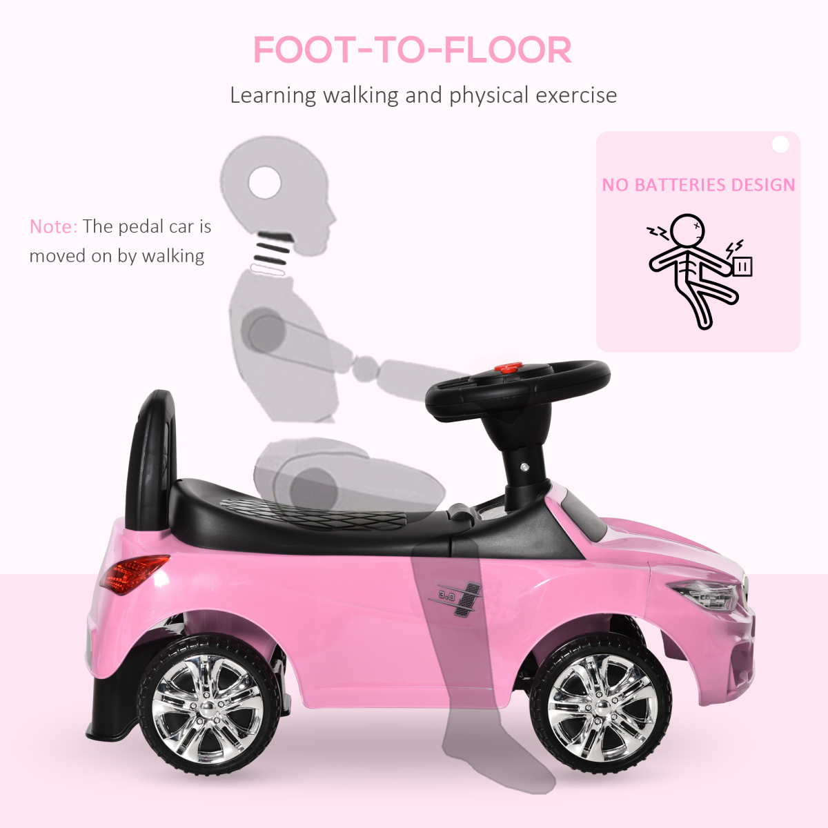 Pink Toddler Ride-On Car - Foot-to-Floor Walker with Music & Storage