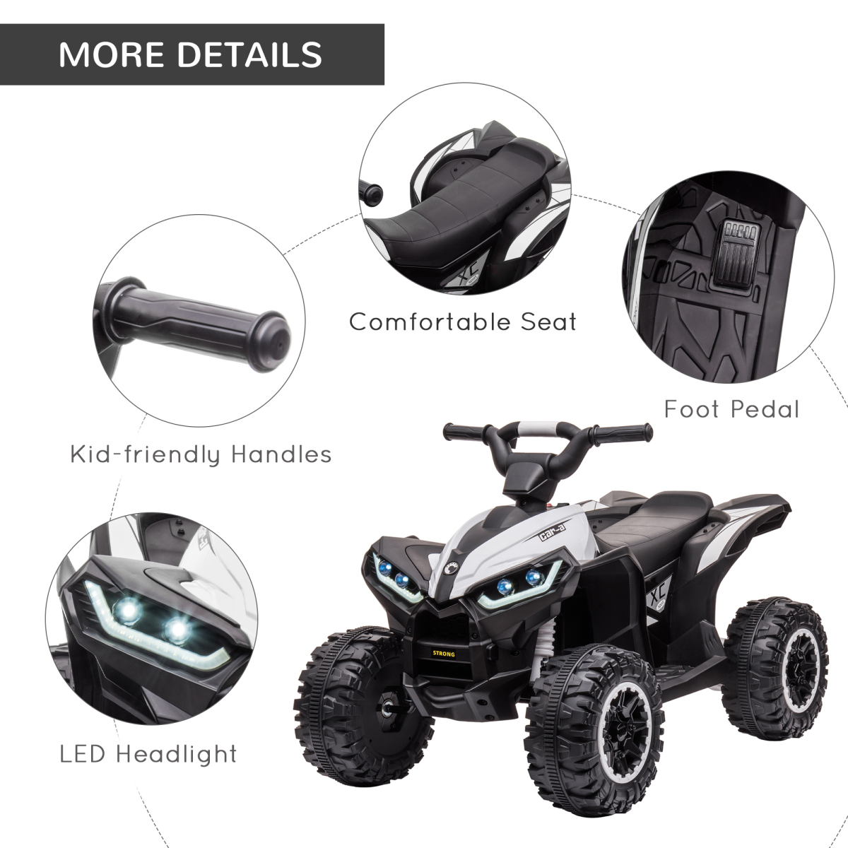12V Electric Quad Bikes for Kids Ride On Car ATV Toy for 3-5 Years