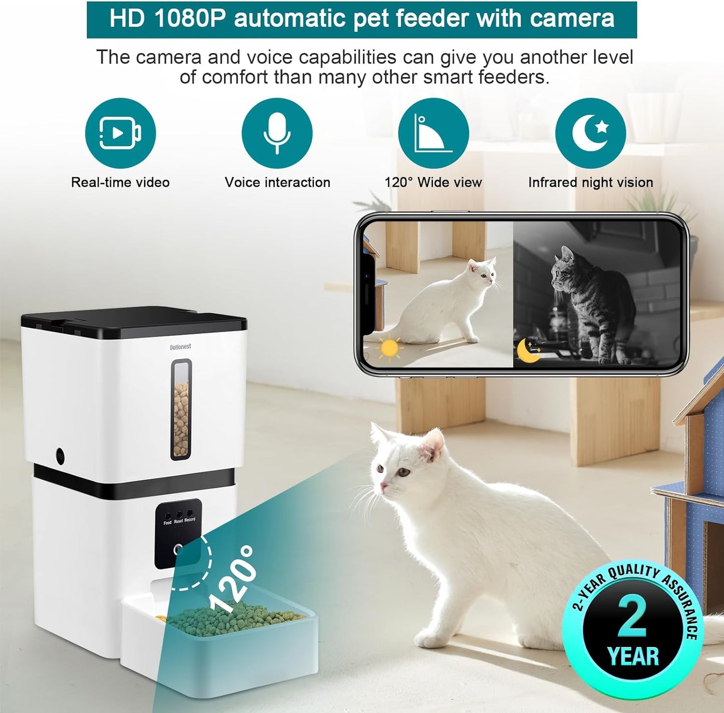 Automatic Dog Feeder 8L with Camera: 5G WiFi Easy Setup Motion Detection Smart Cat Food Dispenser 1080P