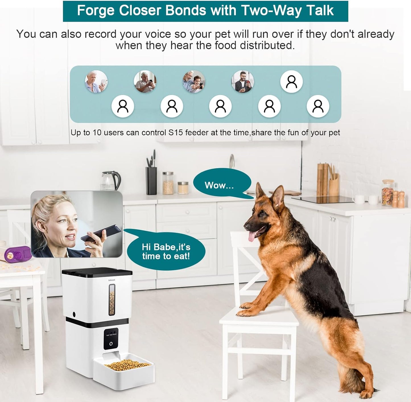 Automatic Dog Feeder 8L with Camera: 5G WiFi Easy Setup Motion Detection Smart Cat Food Dispenser 1080P