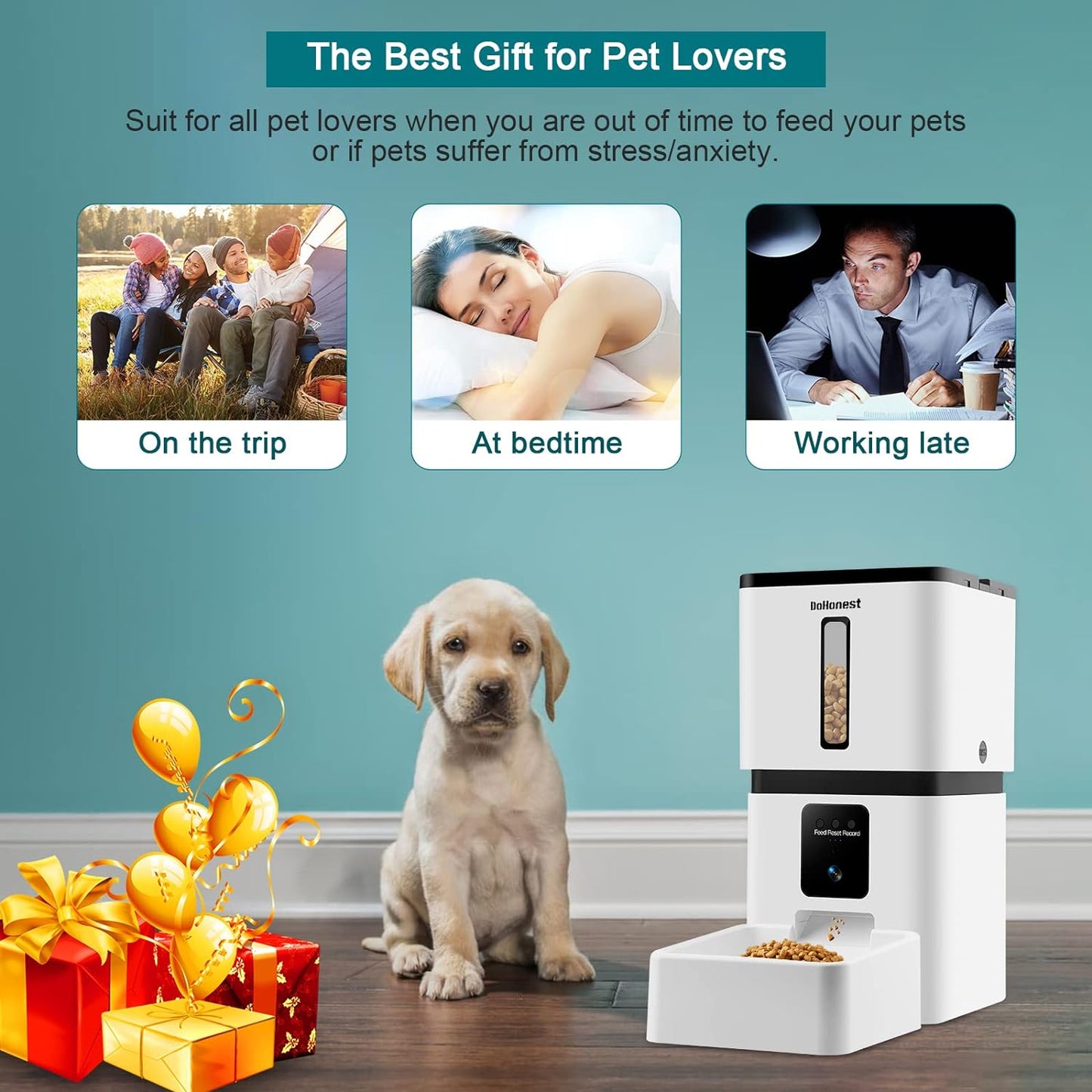 Automatic Dog Feeder 8L with Camera: 5G WiFi Easy Setup Motion Detection Smart Cat Food Dispenser 1080P