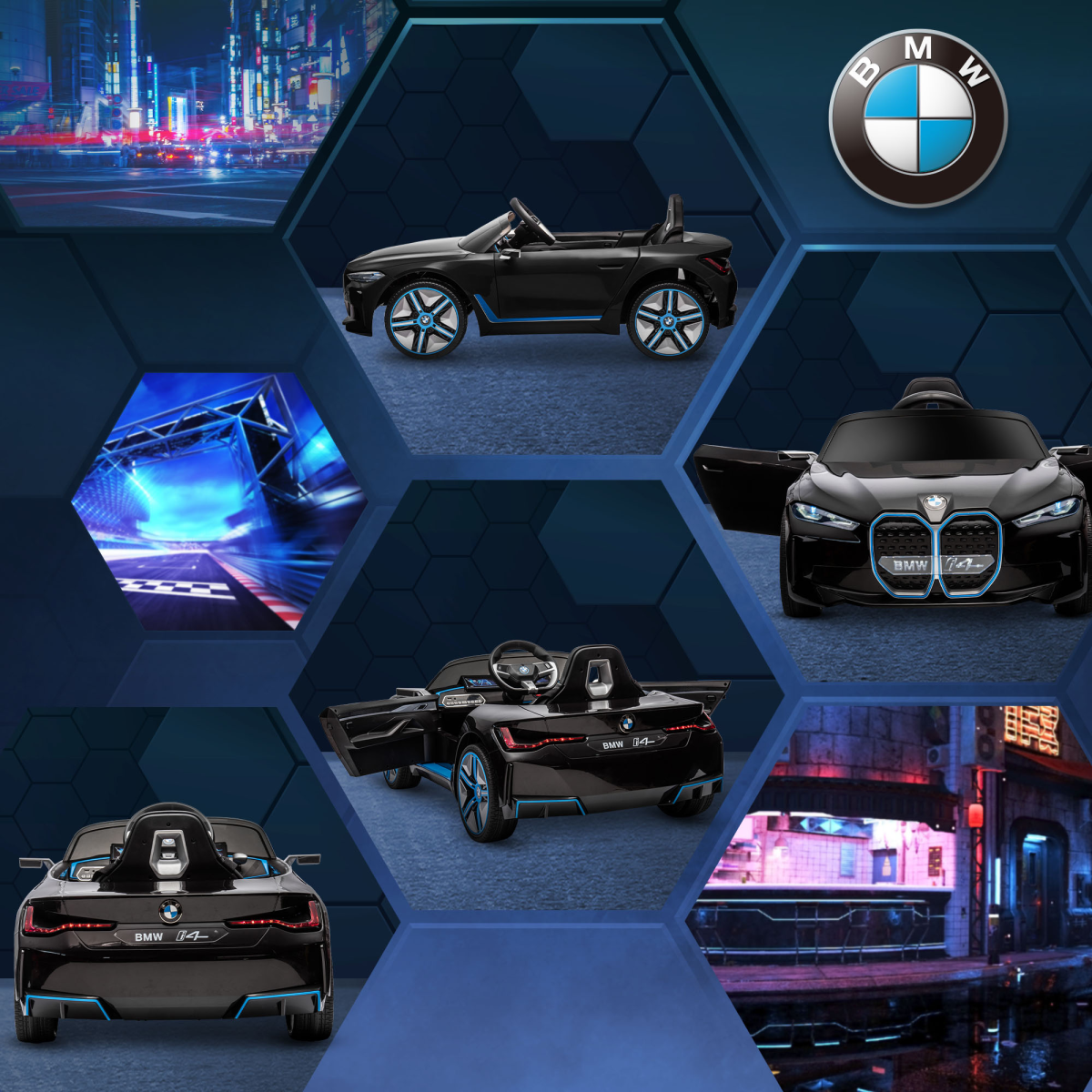 BMW i4 Kids Electric Ride-On 12V - Stylish Black Ride for Young Adventurers!