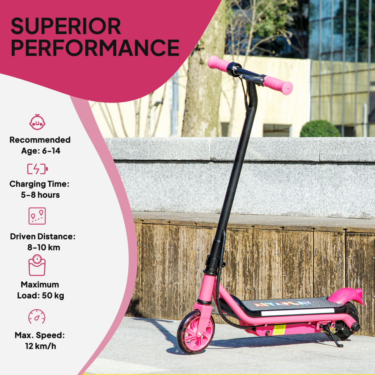 AIYAPLAY Youth Electric Scooter with Dual Brakes & Colorful Lights