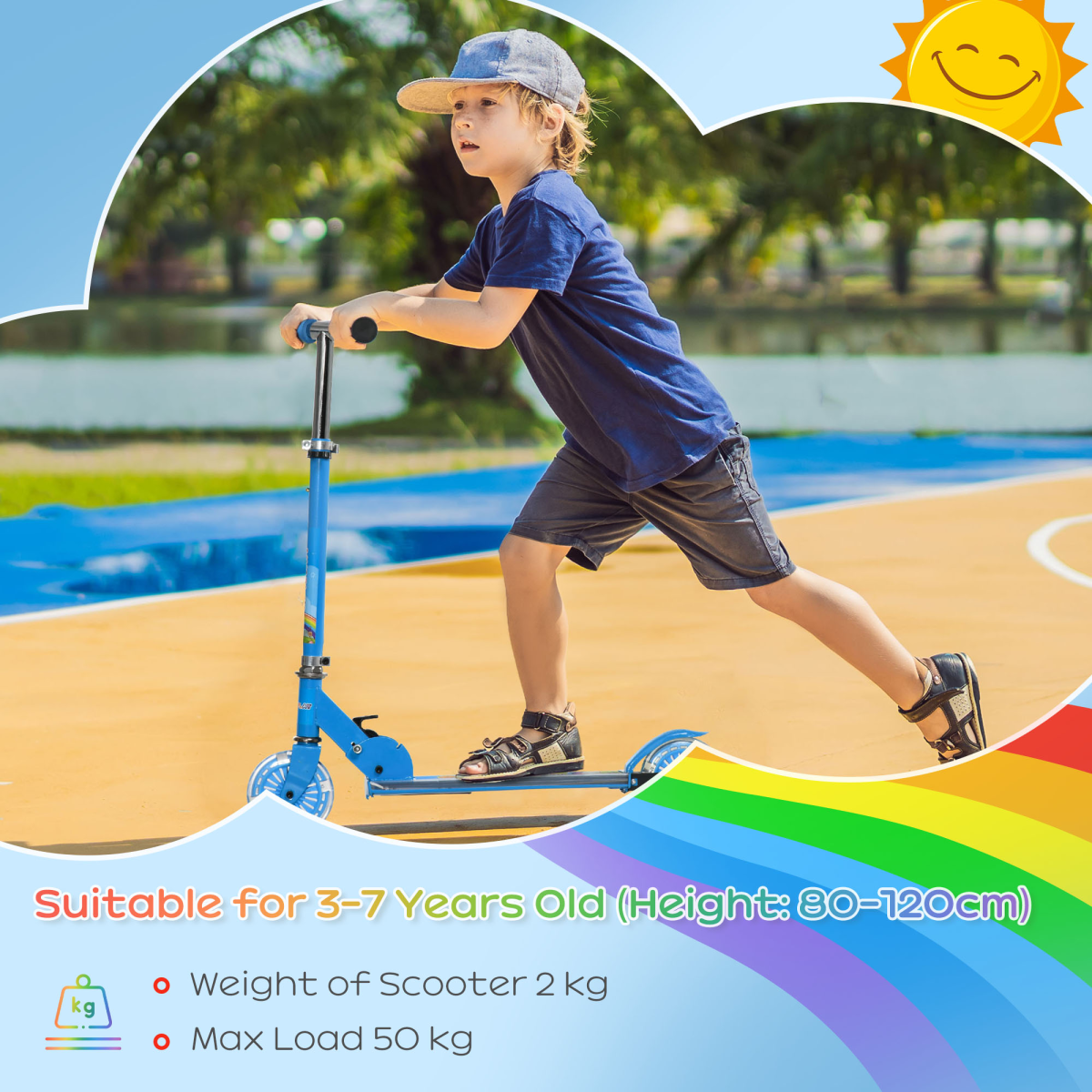 Scooter for Kids Aged 3-7 Years with Lights, Music, Adjustable Height - Blue