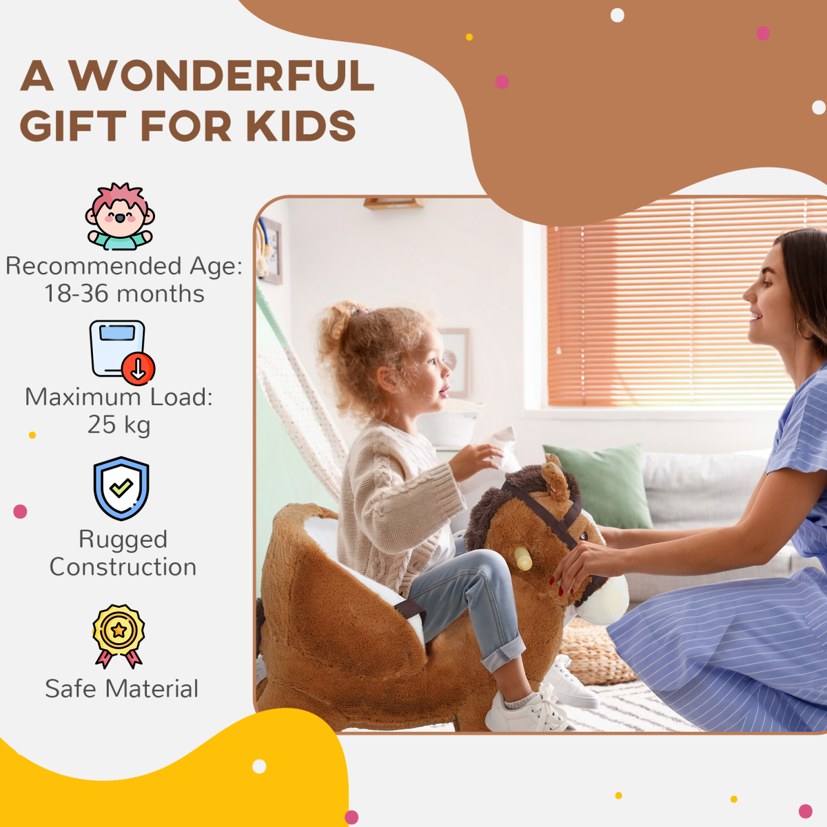 AIYAPLAY Rocking Horse for Kids - Cozy Brown