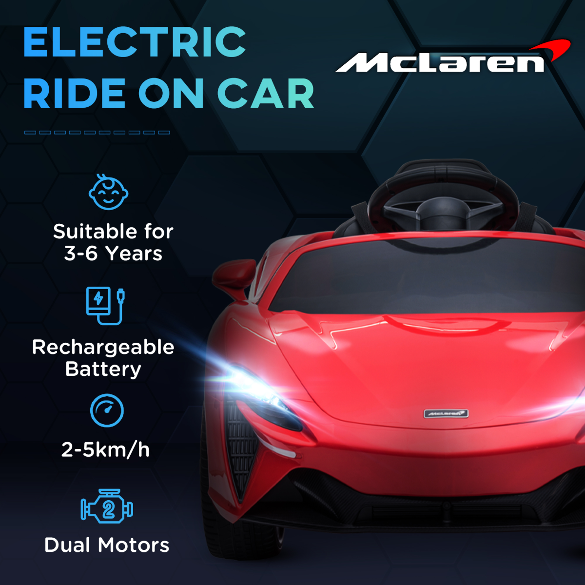 McLaren 12V Kids Electric Ride-On Car with Remote Control & Music - Red