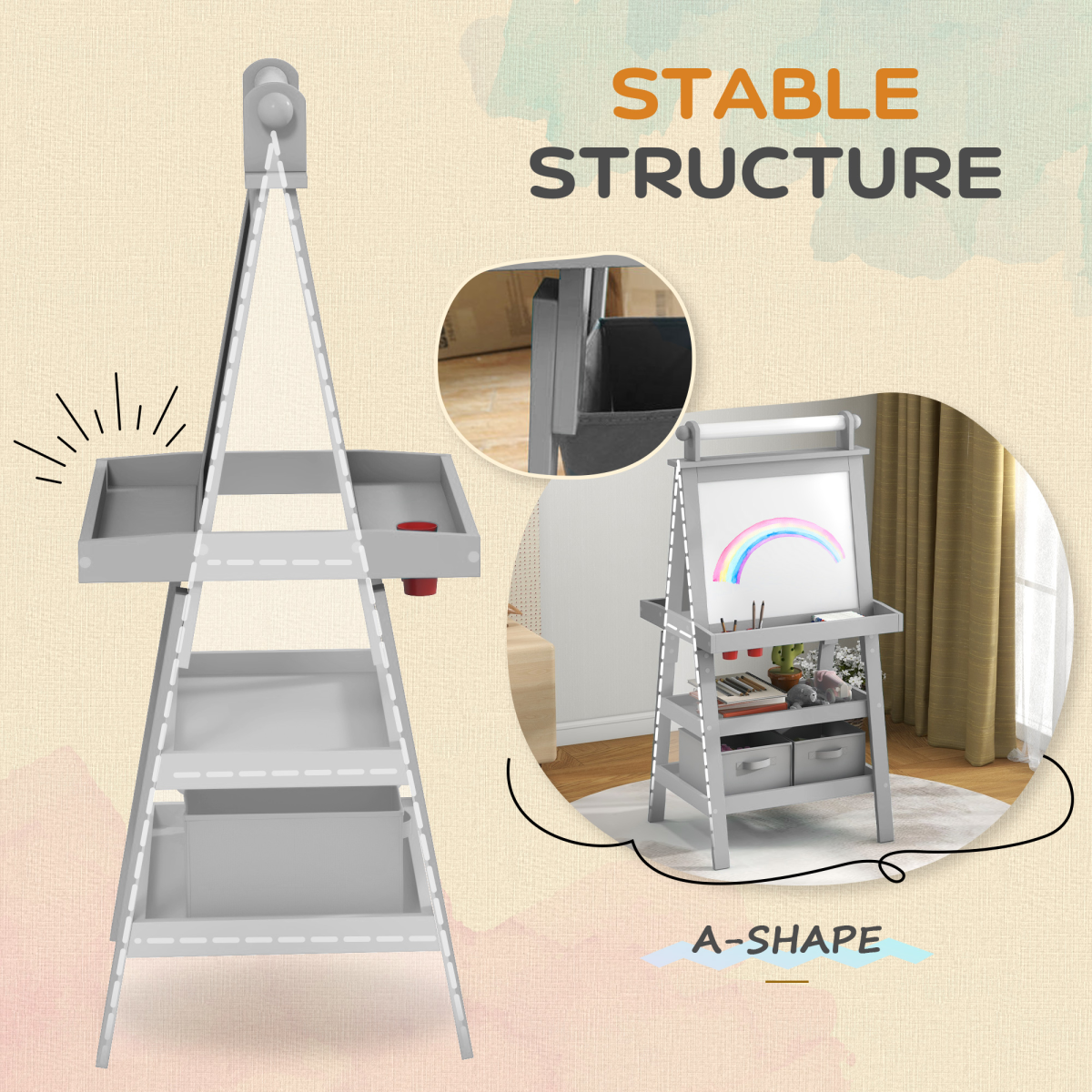 AIYAPLAY 3-in-1 Kids Art Easel: Double-Sided