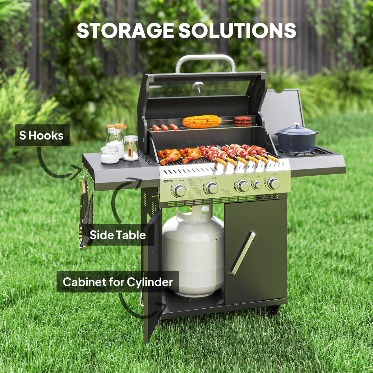 4+1 Burner Gas BBQ Grill With Clear View Lid