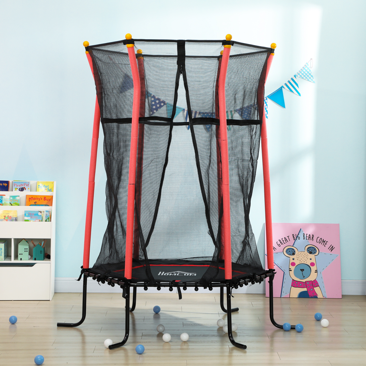 5.4ft Kids Trampoline with Enclosure - Indoor/Outdoor, Red, Ages 3-10