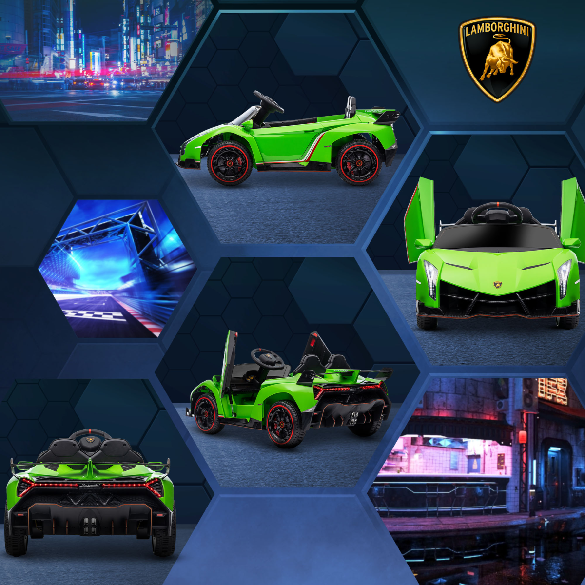 Lamborghini Veneno Licensed Electric Ride-on Car with Remote- Green
