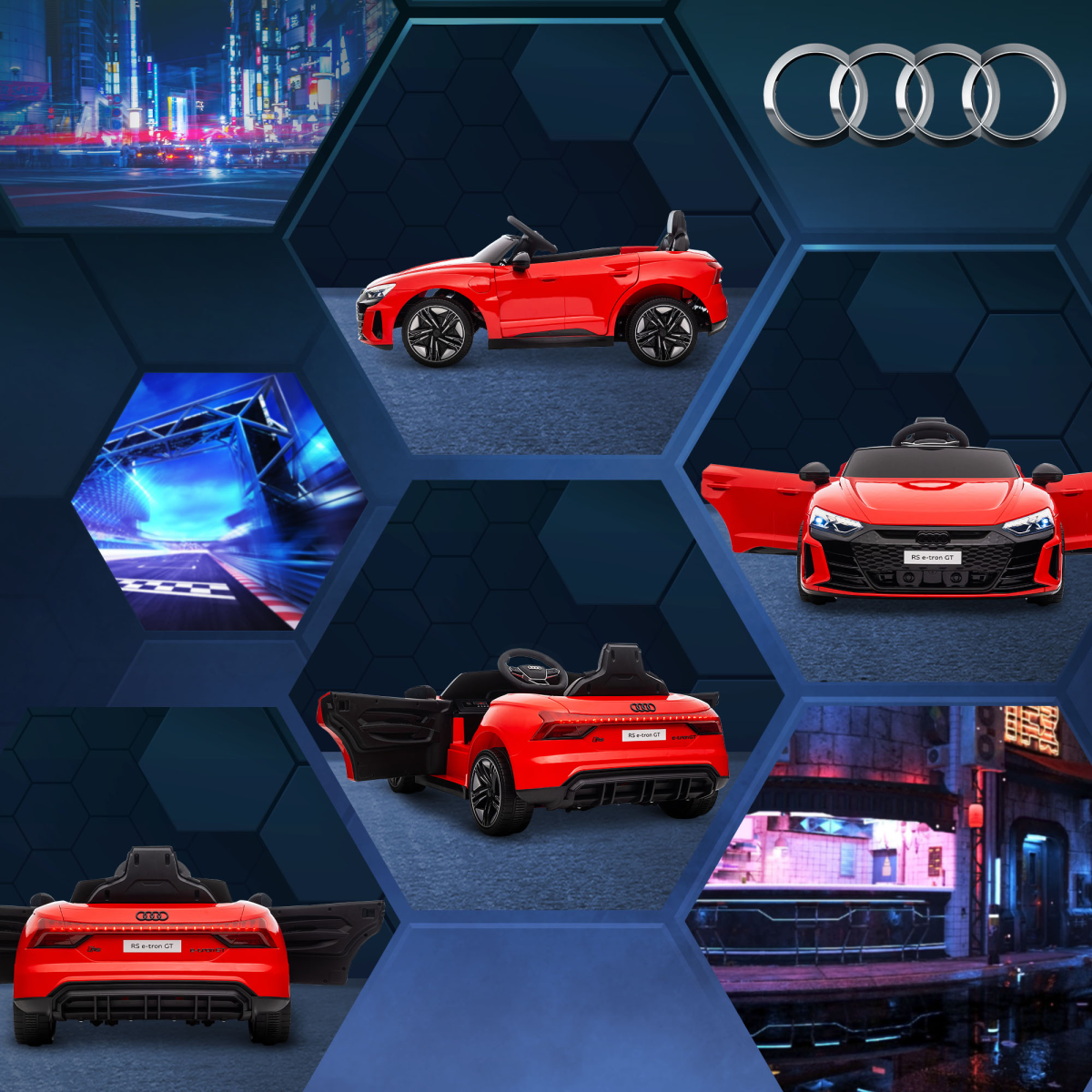 Audi RS e-tron GT Licensed 12V Kids Electric Car W/ Remote Horn Music, Red