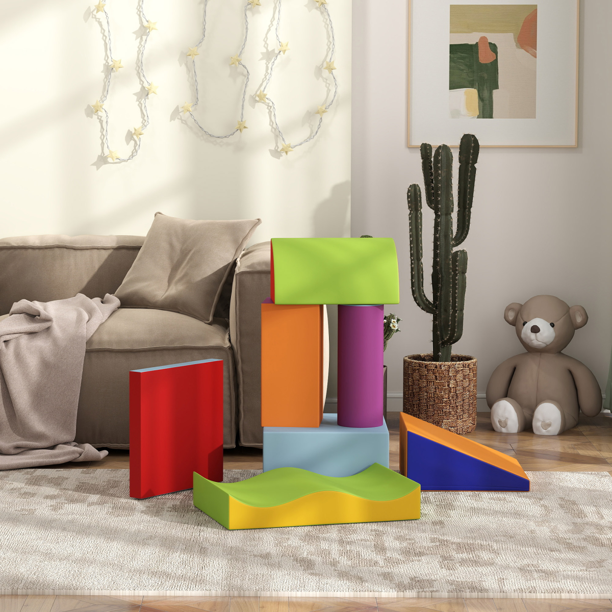 Colorful 7-Piece Kids Soft Foam Puzzle Play Blocks