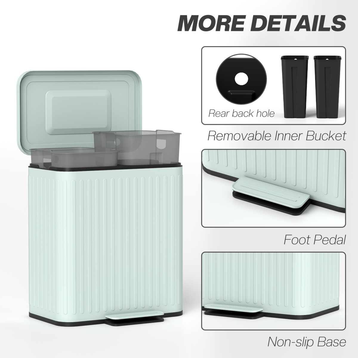 40L Dual Compartment Pedal Bin - Soft-Close, Stylish Green design