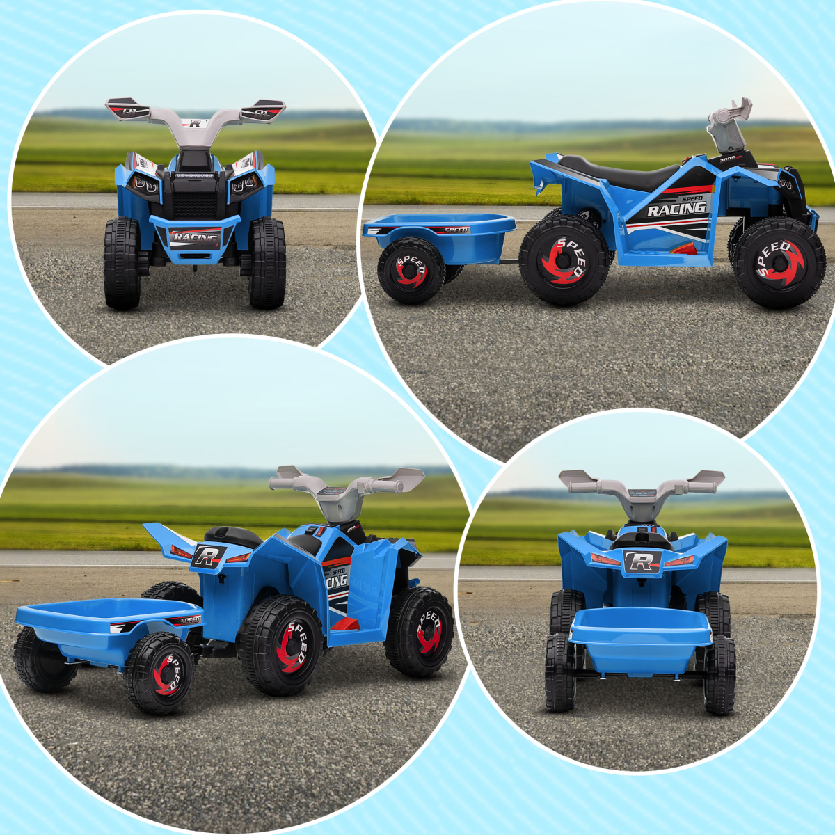Electric Quad Bike, 6V Kids Ride-On ATV with Back Trailer - Blue