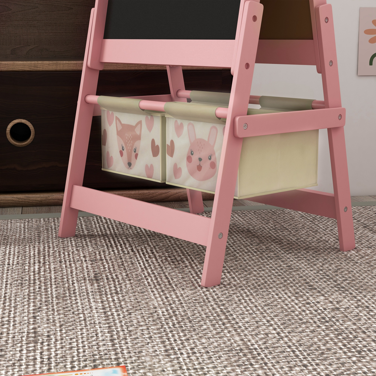 AIYAPLAY Creative Kids Easel Dual Sided Art Station with Storage - Pink