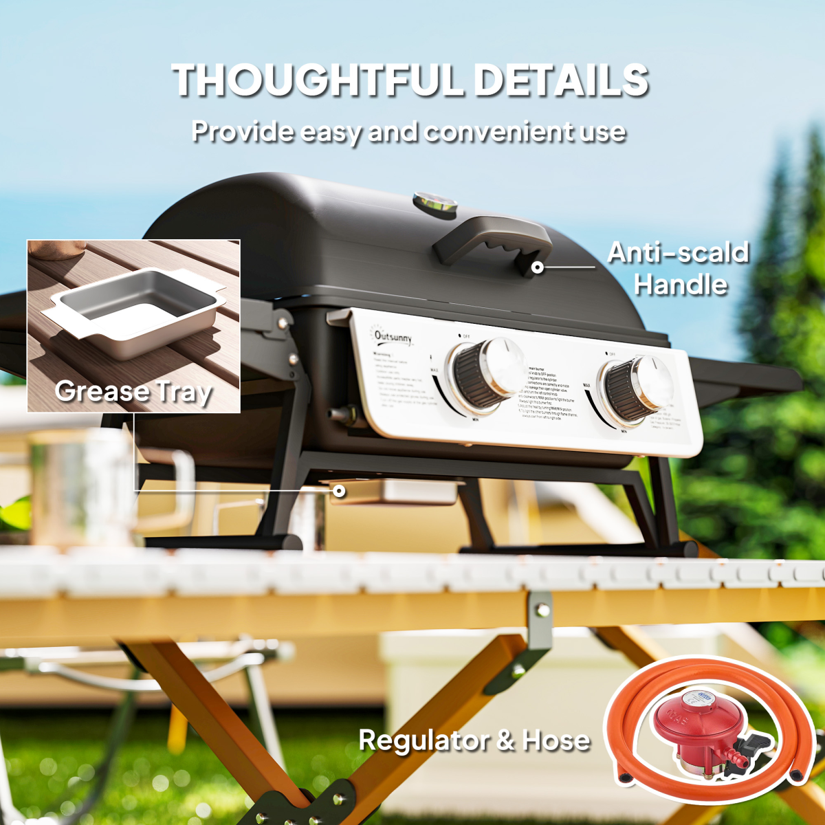 Compact Gas BBQ Grill with Thermometer