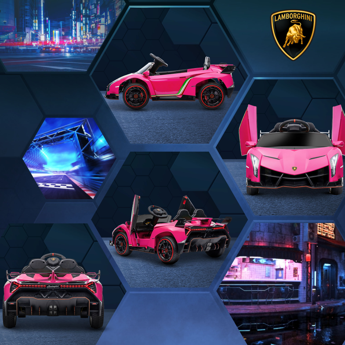 Lamborghini Veneno Licensed Electric Ride-on Car with Remote- Pink