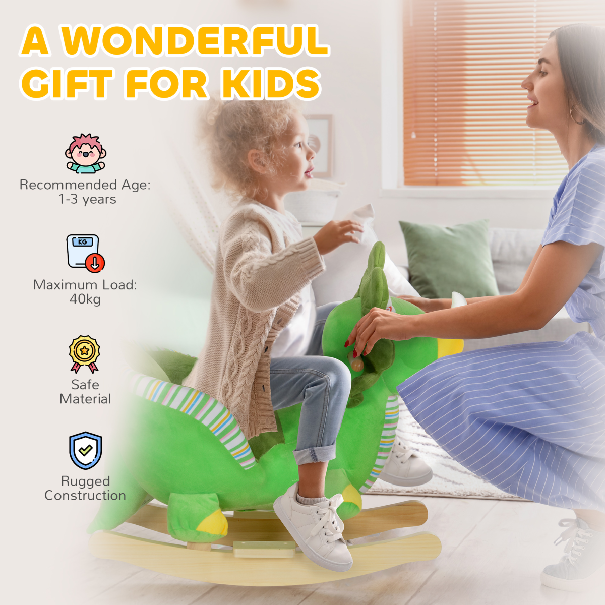 Dino Delight: AIYAPLAY Plush Rocking Horse with Sounds