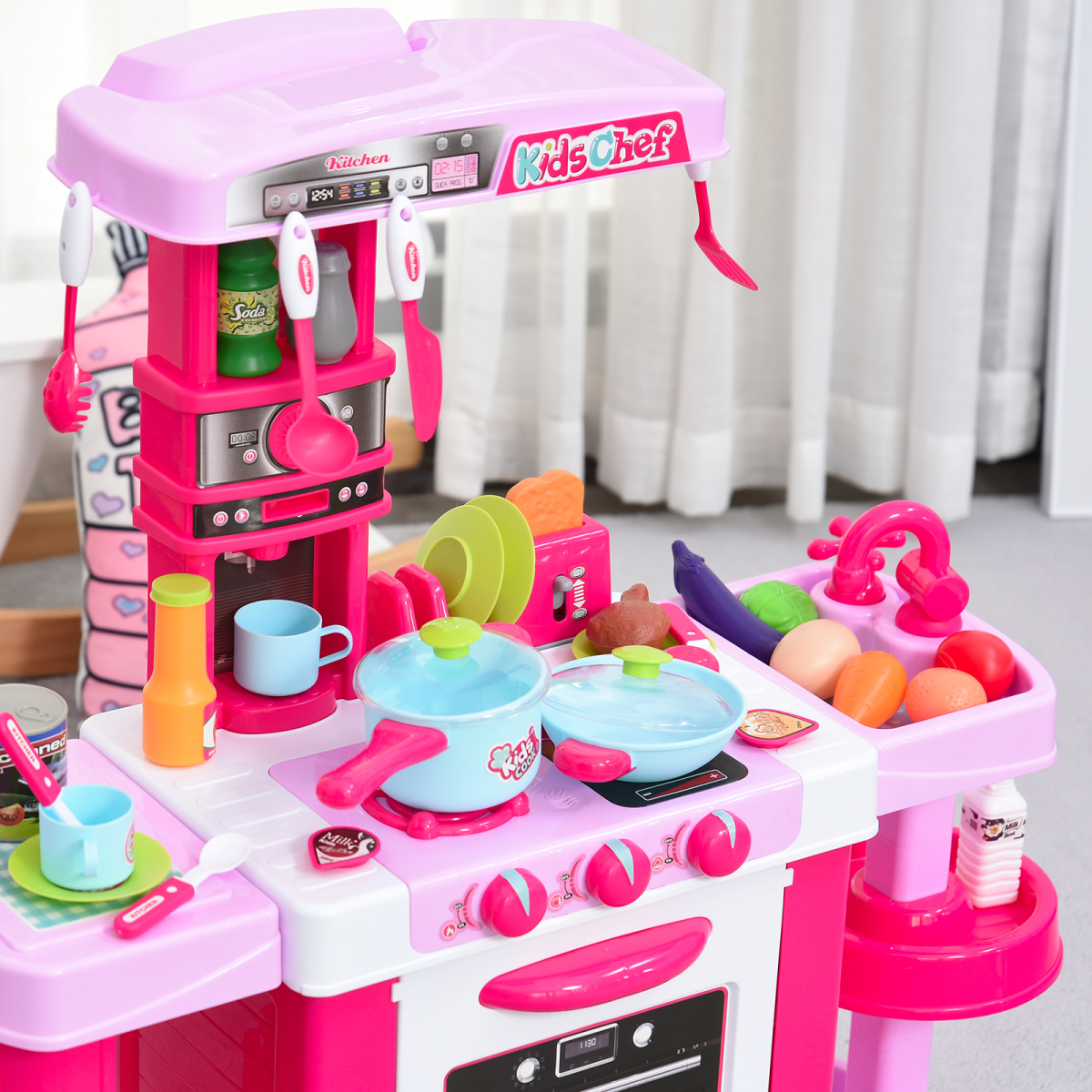 Deluxe 38-Piece Kids Kitchen Set with Sounds, Lights - Pink