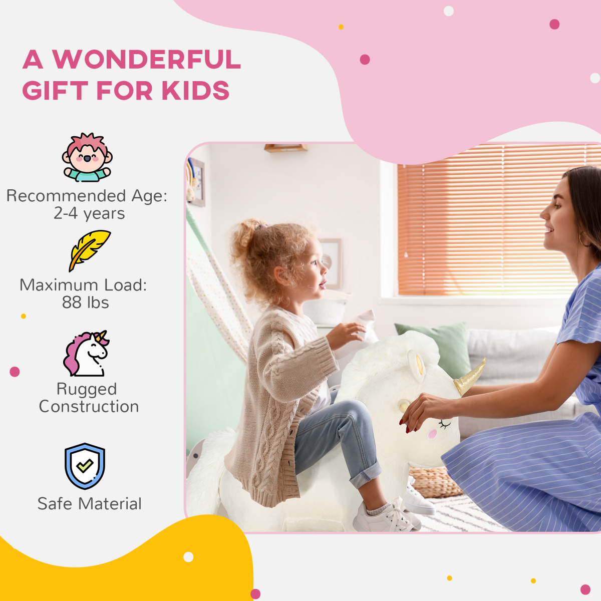 AIYAPLAY Unicorn Rocking Horse with Sounds for Ages 2-4