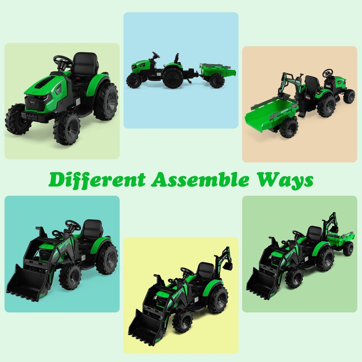 3 in 1 Ride on Tractor and Trailer with Shovel Bucket