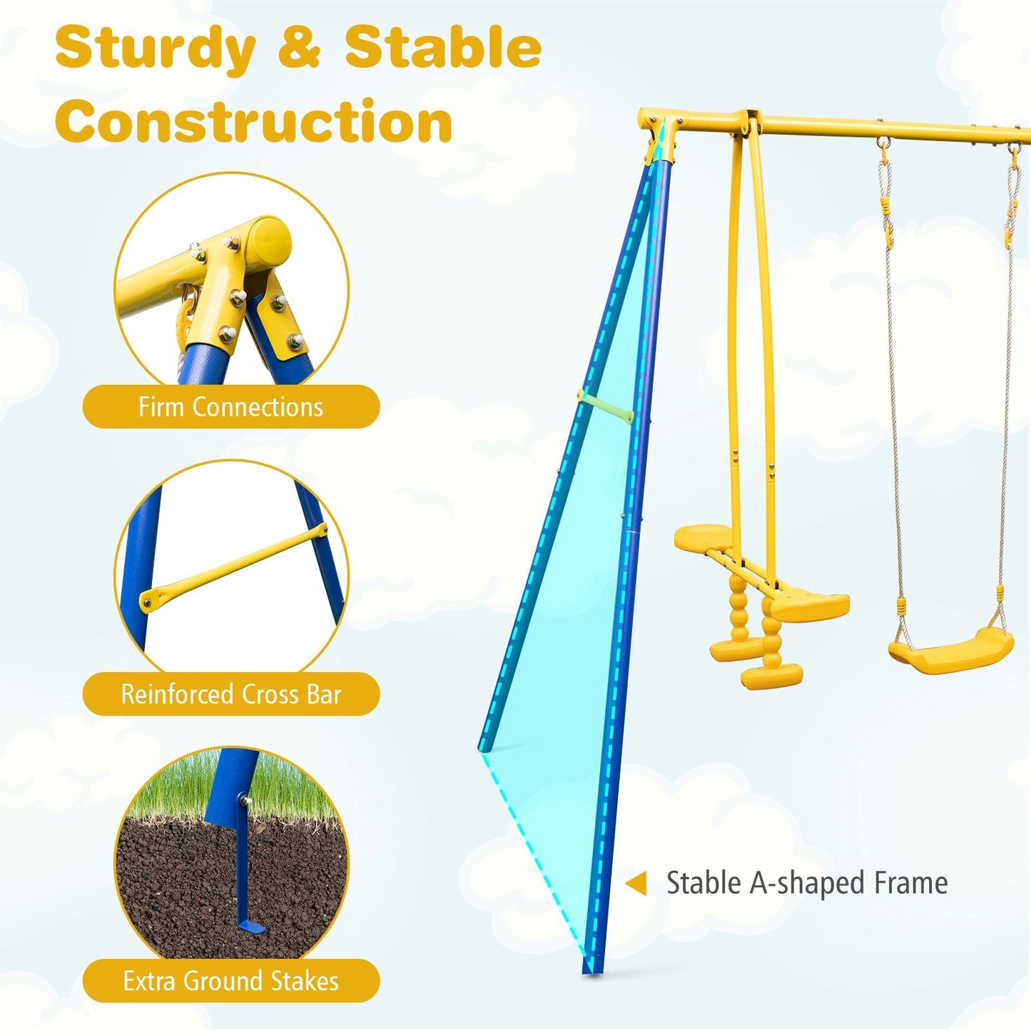 Heavy-Duty Kids Playset with 2 Swing Seats and 2 Glider Seats for Children 3-12 Years Old
