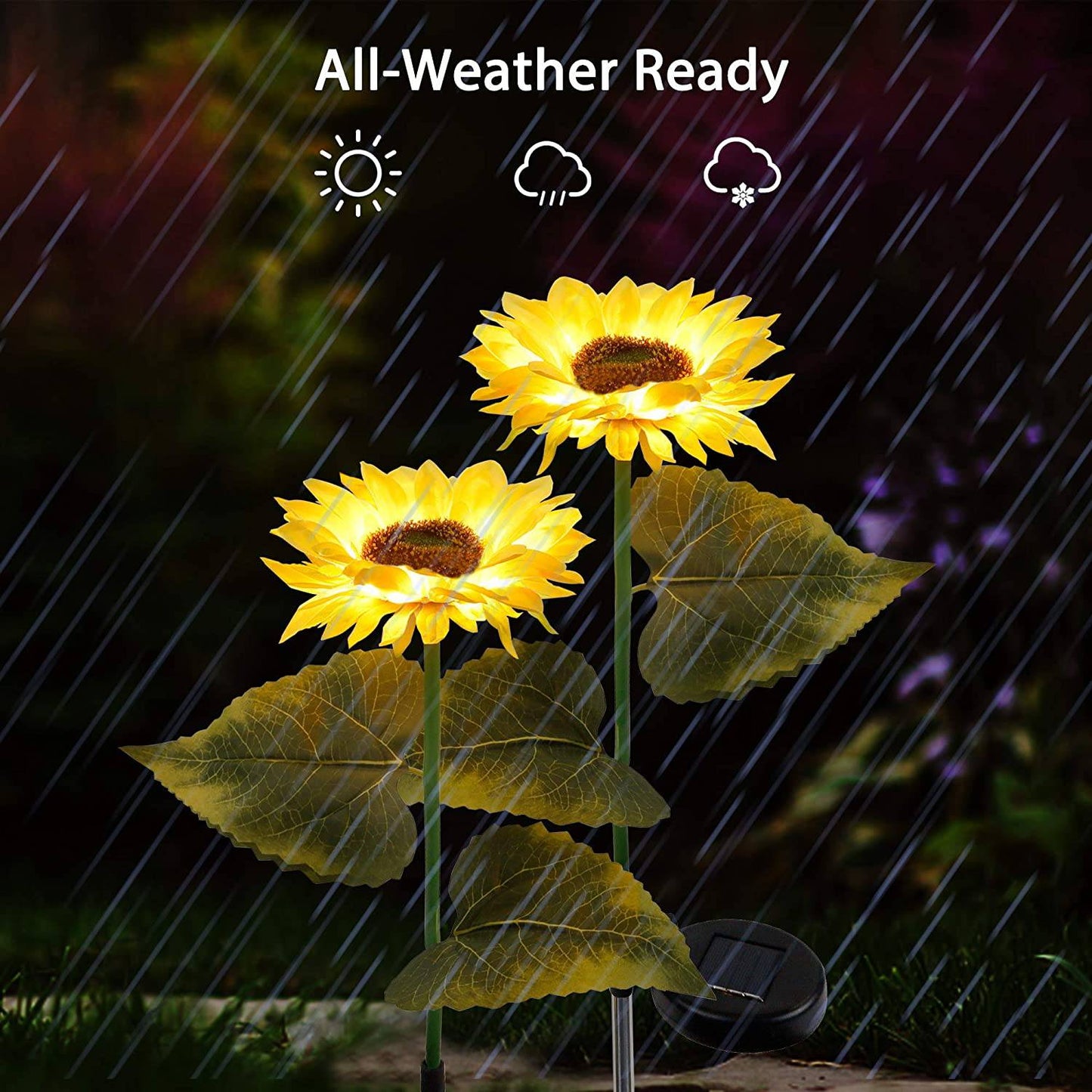 Solar Flower Stake Lights : 2-Pack Garden Outdoor Sunflower Solar Lighted LED