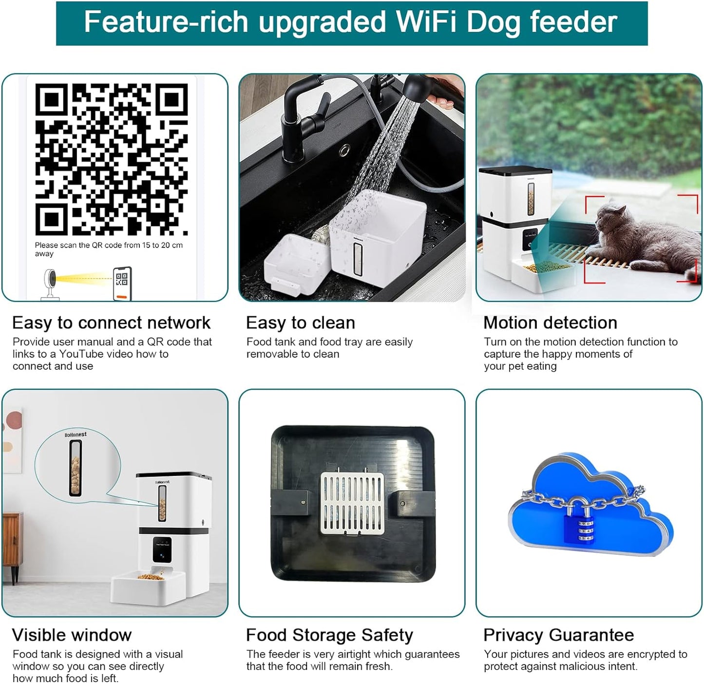 Automatic Dog Feeder 8L with Camera: 5G WiFi Easy Setup Motion Detection Smart Cat Food Dispenser 1080P