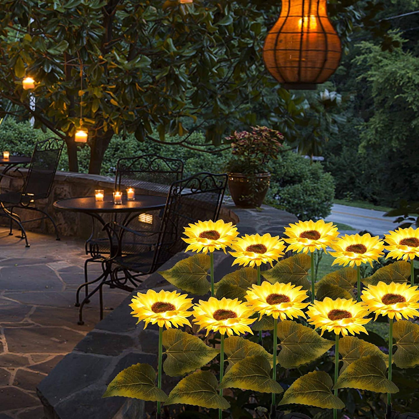 Solar Flower Stake Lights : 2-Pack Garden Outdoor Sunflower Solar Lighted LED