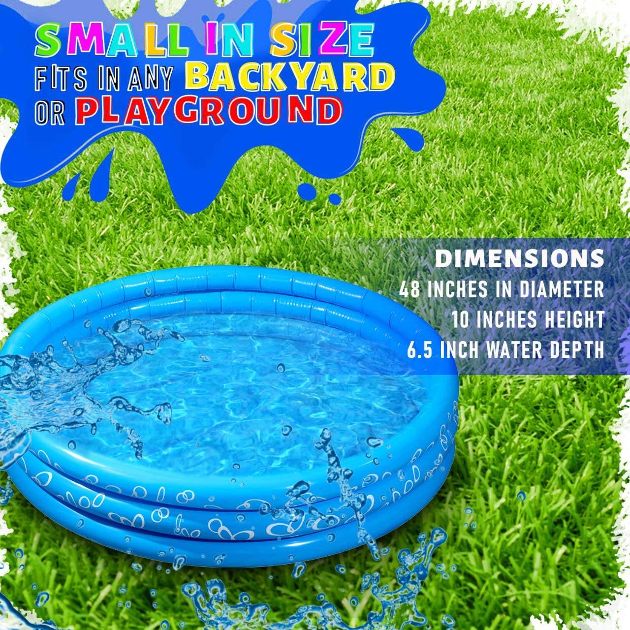 Sea Blue Inflatable Kiddie Swimming Pool For Kids, Baby, Dogs - 48 x 10 Inch
