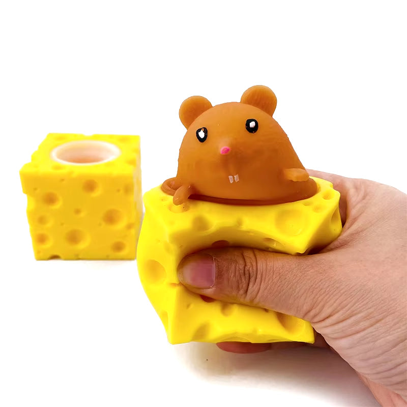 Stress-Relieving Cheese Mouse Fidget Toy & Squirrel Cup Prank Stress Ball for Fun and Relaxation