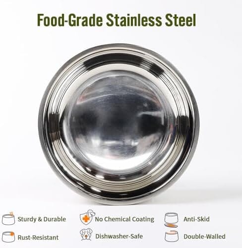 85 Oz - Large Double Walled Stainless Steel Bowl Non-Slip