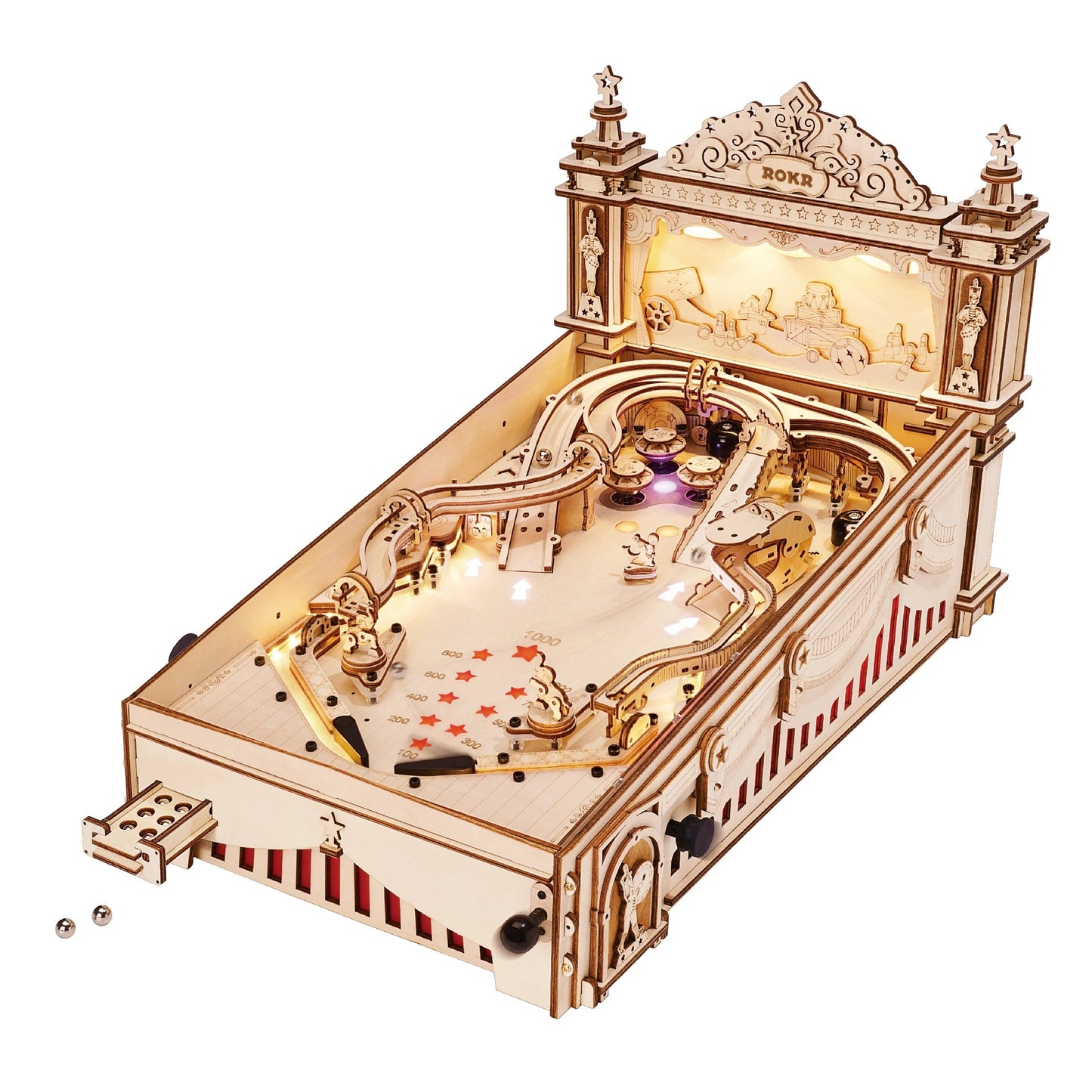 ROKR Vintage 3D Pinball Machine - Fun for Kids and Adults, Perfect Family Party Game, Easy Assembly Wooden Puzzle EG01