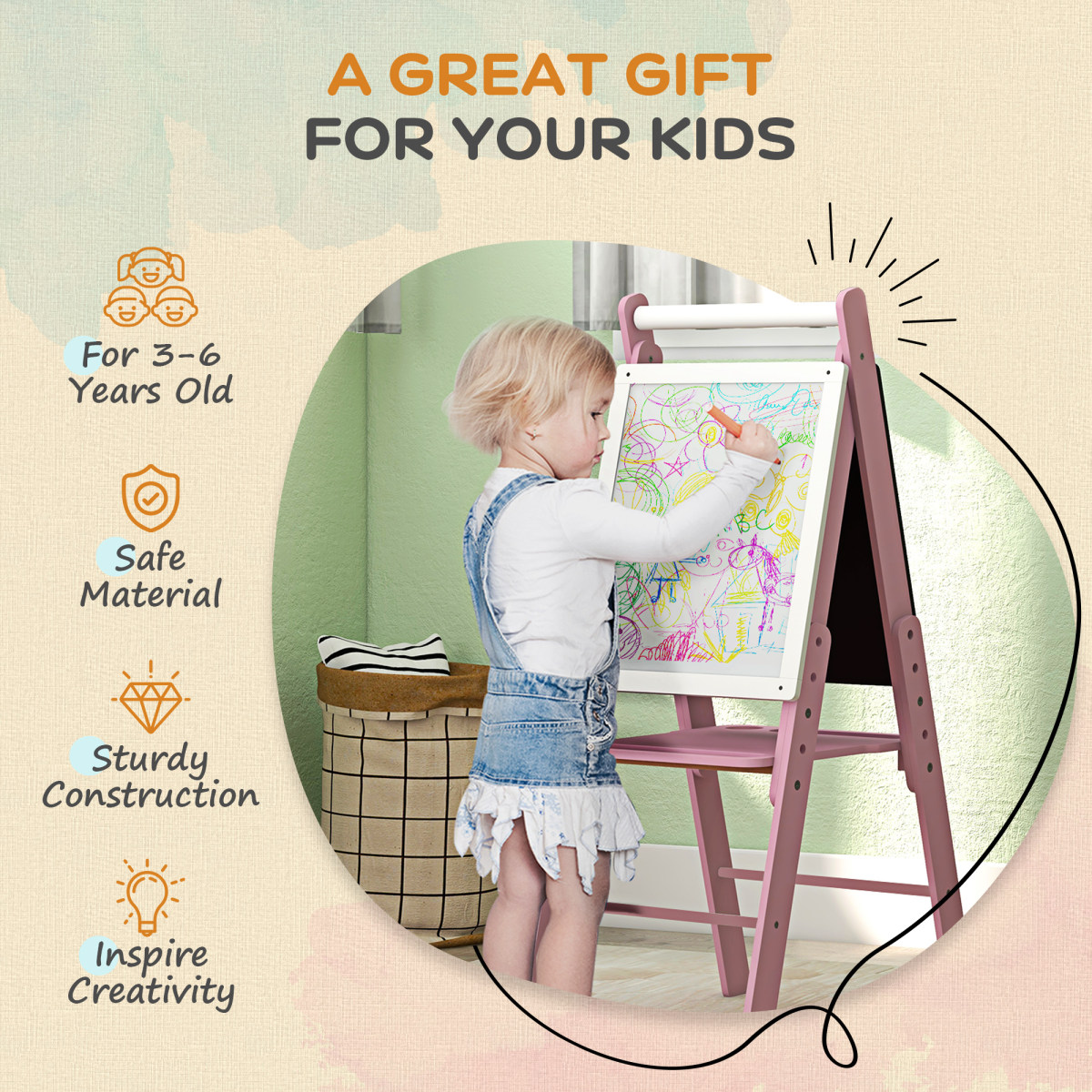 Double-Sided Kids Art Easel with Paper Roll