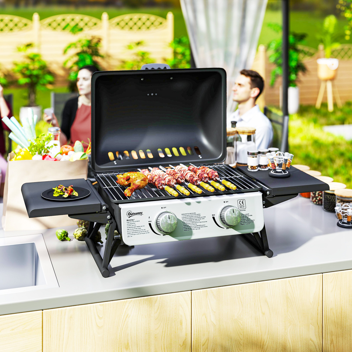 Compact Gas BBQ Grill with Thermometer
