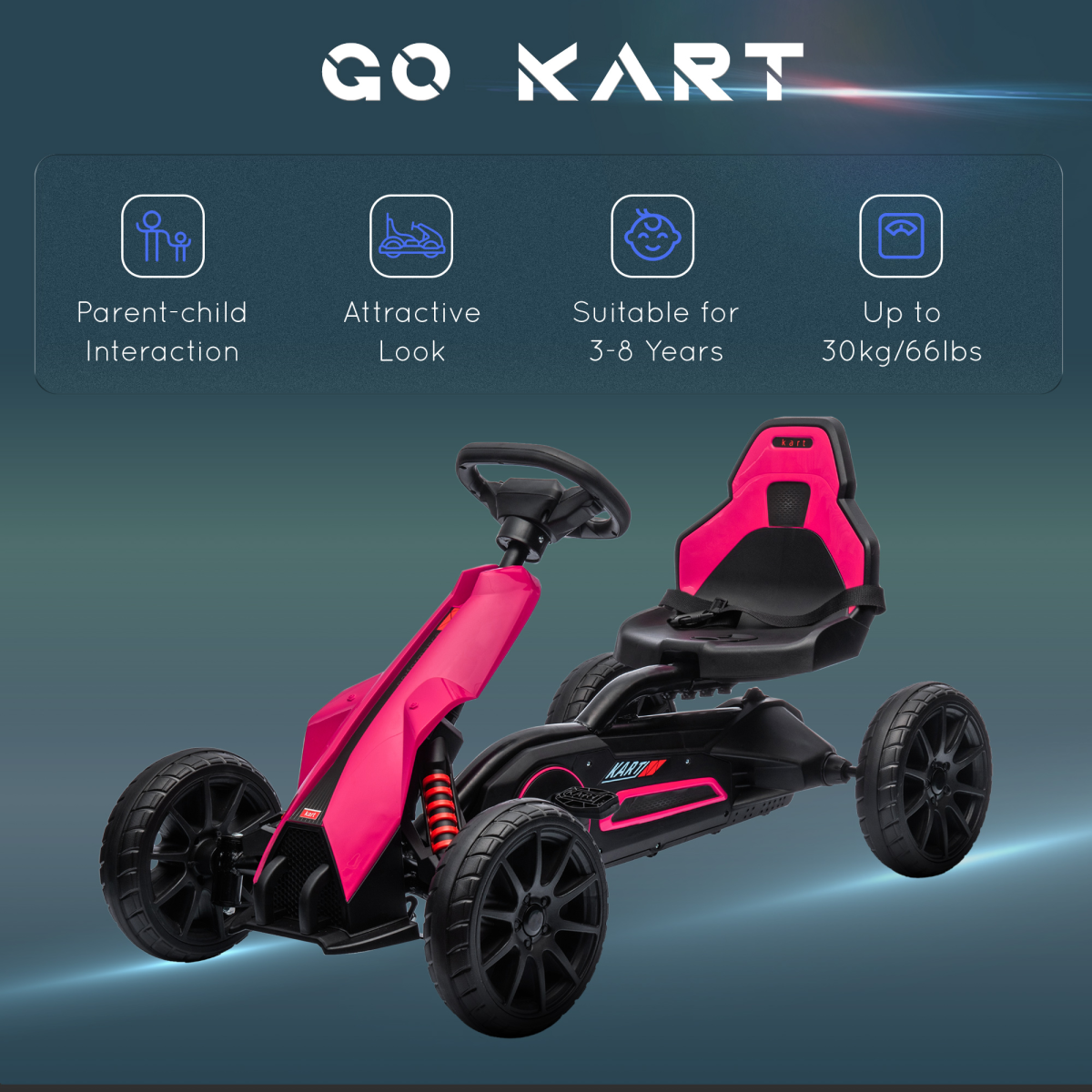 Children Pedal Go Kart with Adjustable Seat, Handbrake - Pink