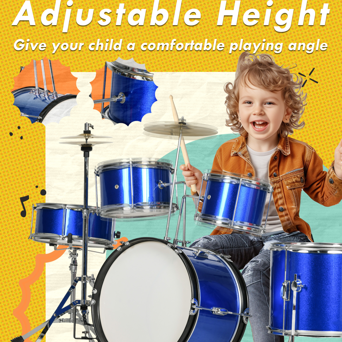 AIYAPLAY Junior Drum Set 11-Piece Kids Kit - Blue
