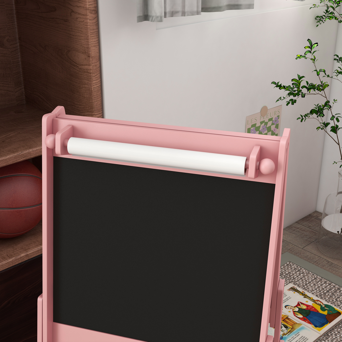 AIYAPLAY Creative Kids Easel Dual Sided Art Station with Storage - Pink