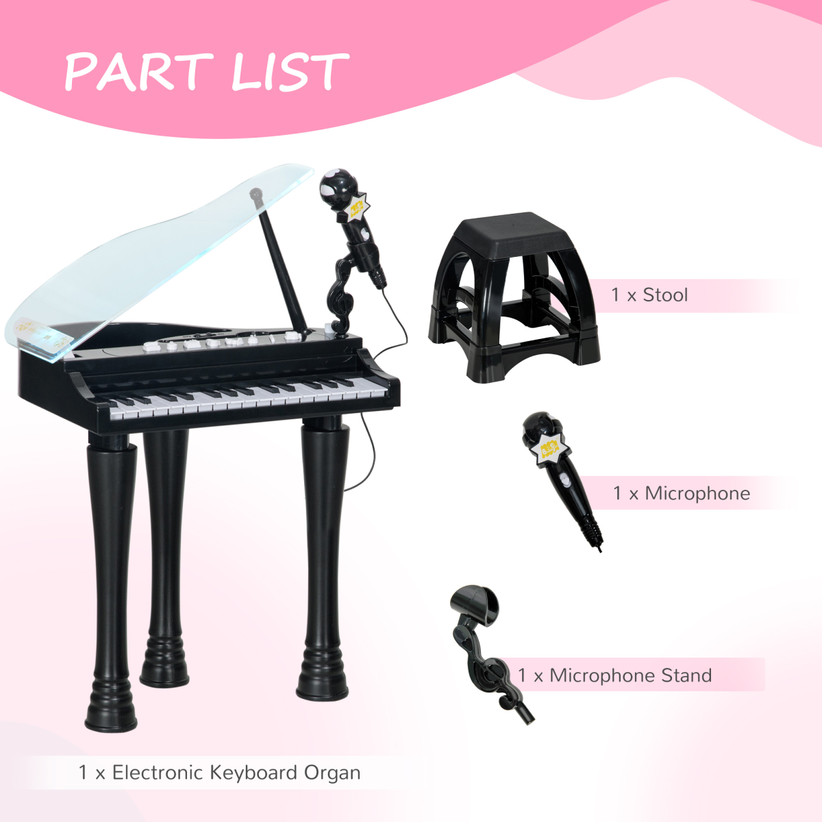 32-Key Kids Piano Keyboard Set with Microphone - Black