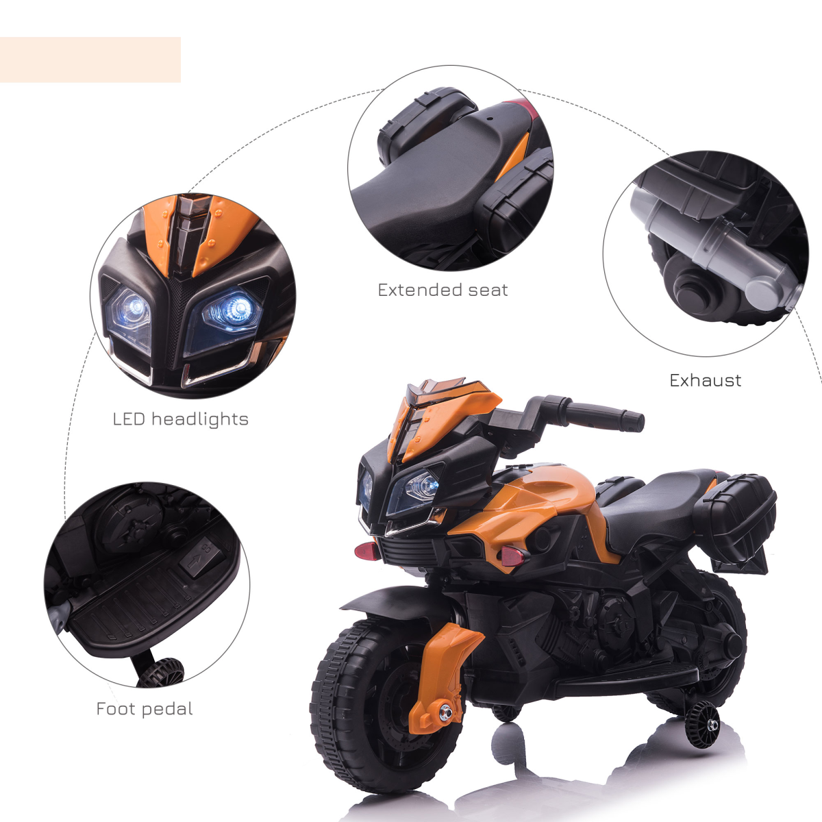 Thrilling Orange 6V Electric Motorcycle Ride-On for Toddlers