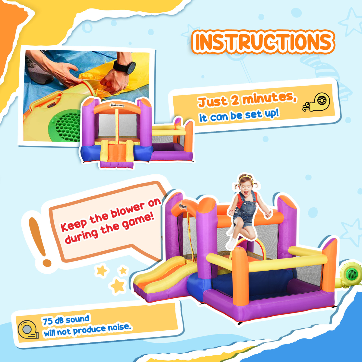 Inflatable Bouncy Castle with Slide & Pool