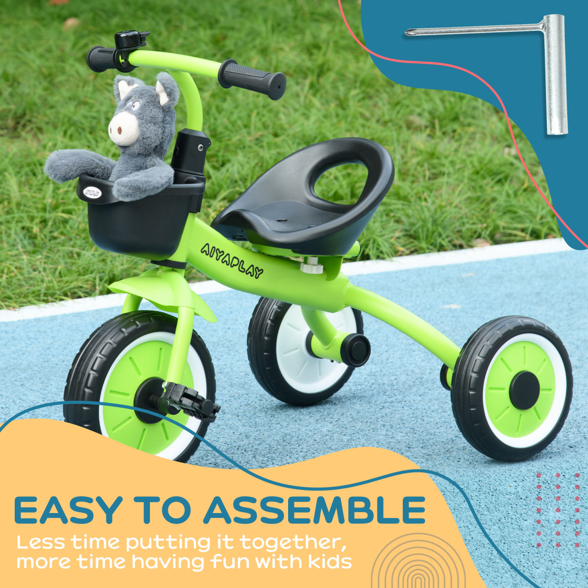 AIYAPLAY Adjustable Kids Tricycle 2-5 Year Old Green