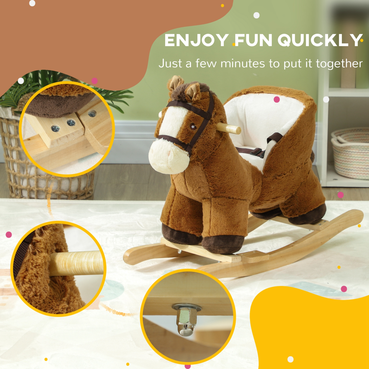 AIYAPLAY Rocking Horse for Kids - Cozy Brown