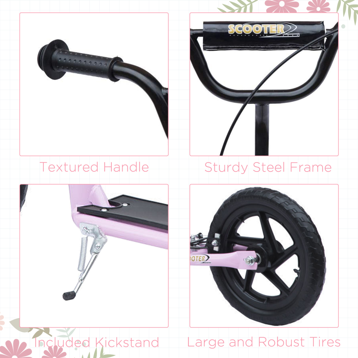 Push Scooter Teen Kids Stunt Bike Ride On with 12" EVA Tyres, Pink