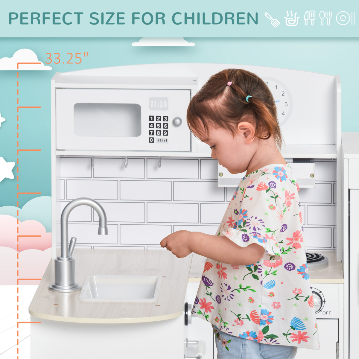 Whimsical Kids Kitchen Play Set with Interactive Fountain 14-Piece