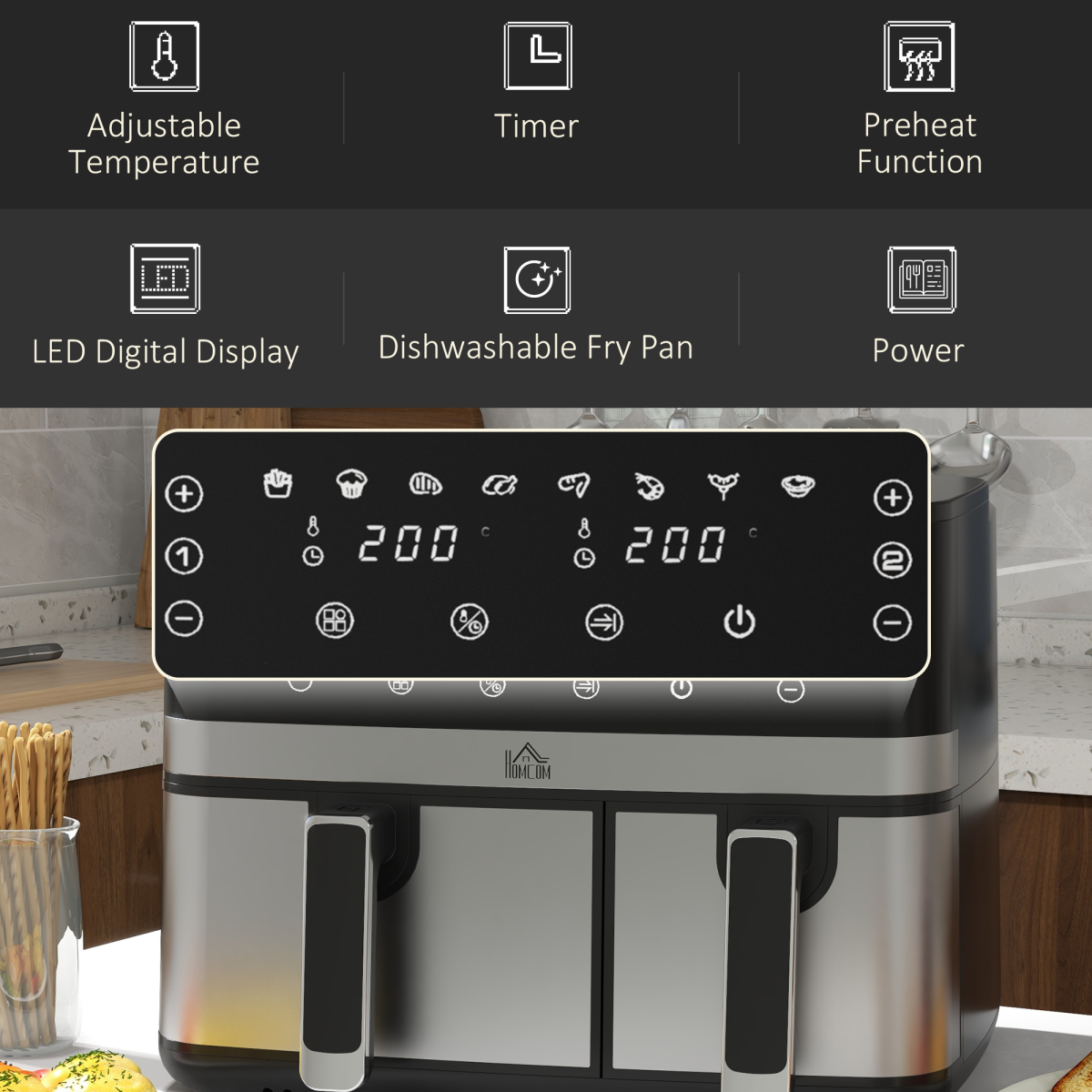 Dual Zone 8.5L Air Fryer - Cook Two Dishes Effortlessly!